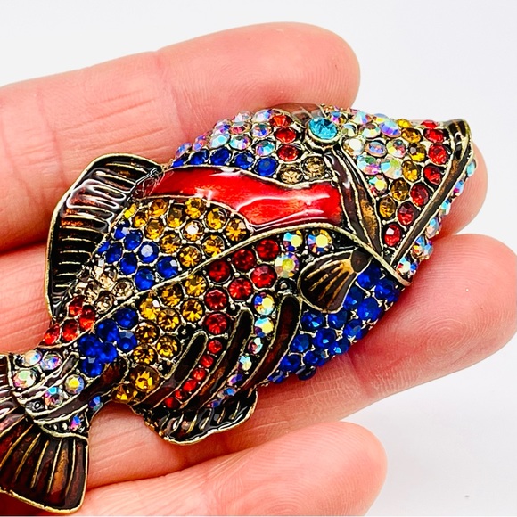 Fish Brooch Rhinestone Fish Pin - Picture 6 of 6